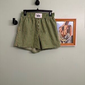 Dressed in Lala Green + Yellow Striped Boxer Shorts